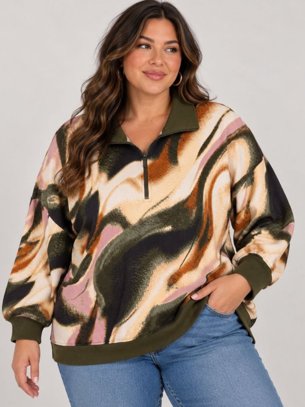 Westbound Plus Size Quarter Zip 2X Abstract Print NWT Cotton Pullover